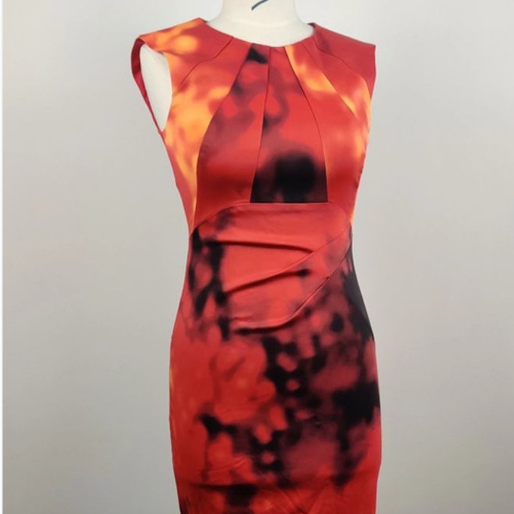 Karen Millen Red and Orange Asymmetrical Dress